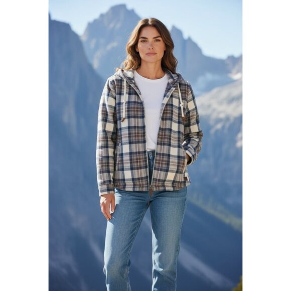 LL Bean Women's Hooded Plaid Zip-Up Shacket Size S Petite - Picture 3 of 10